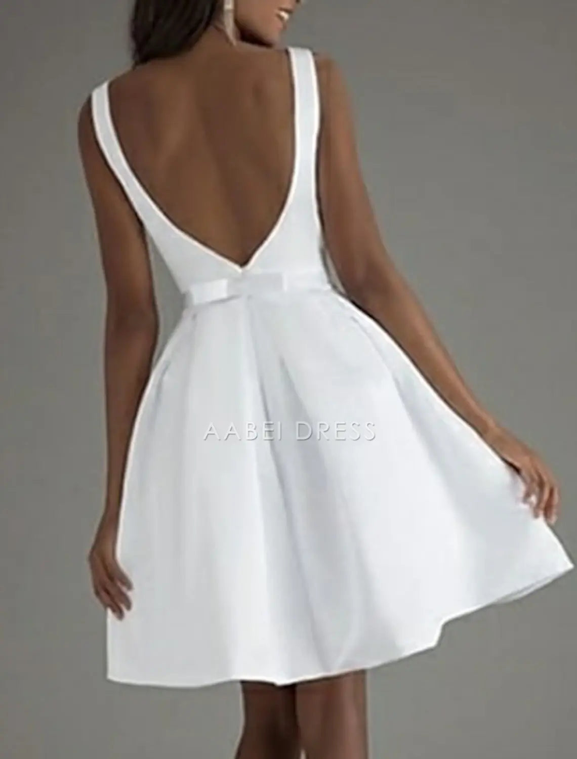AABEI DRESS New Homecoming Dress A-Line Cocktail Dresses Minimalist Dress Wedding Guest Knee Length Sleeveless Boat Neck Satin V Back with Sleek Bow(s) Pure Color Simple Prom Dresse