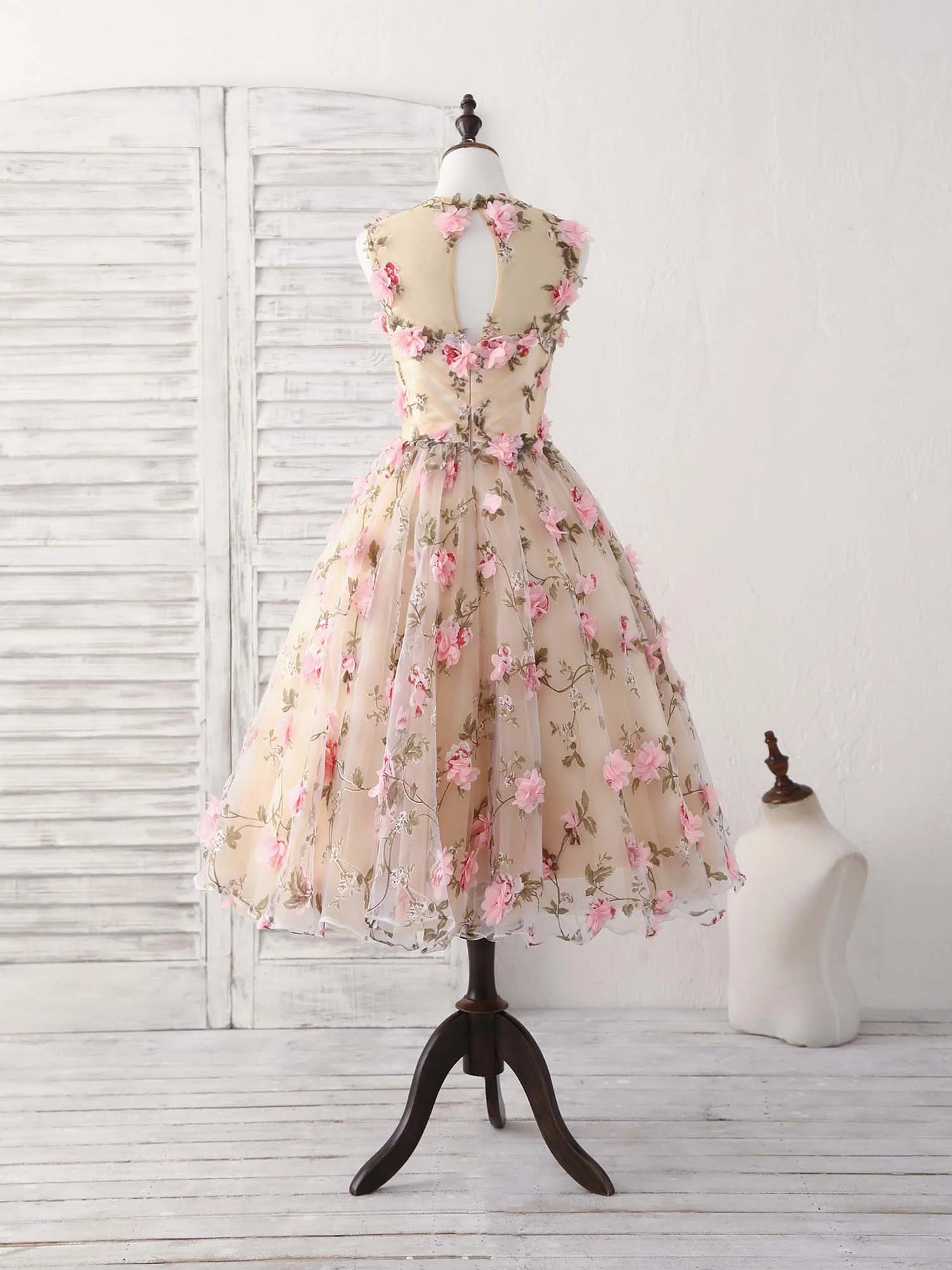 AABEI DRESS New Homecoming Dress A-Line Cocktail Party Dress Wedding Guest Sleeveless Jewel Neck Satin Romantic Appliques Fantastic Prom Dresse