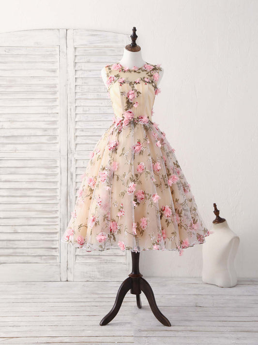 AABEI DRESS New Homecoming Dress A-Line Cocktail Party Dress Wedding Guest Sleeveless Jewel Neck Satin Romantic Appliques Fantastic Prom Dresse