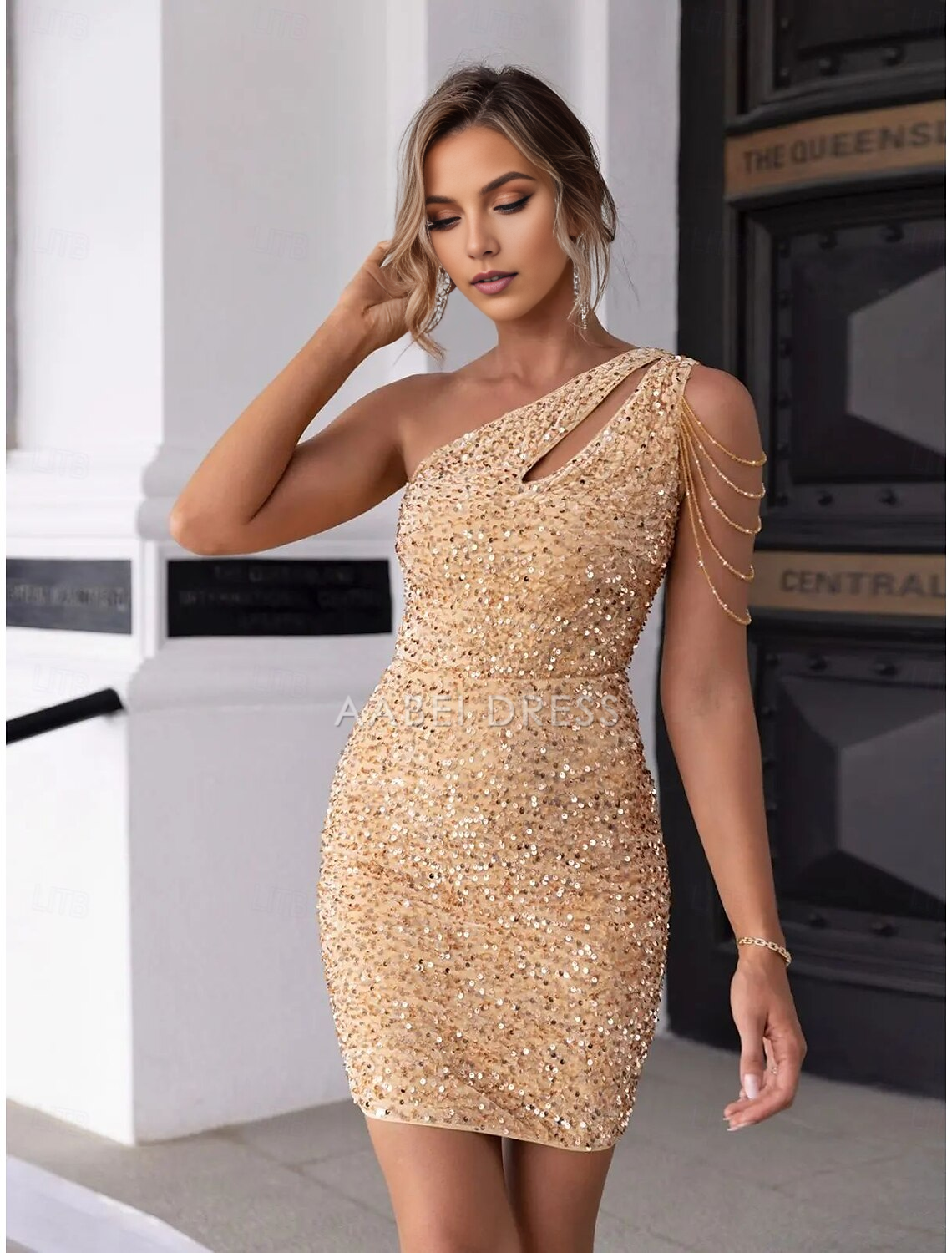 AABEI DRESS New Homecoming Dress Charming A-Line Sequin Elegant Holiday Sleeveless Single Shoulder Sparkle Short Prom Dresse