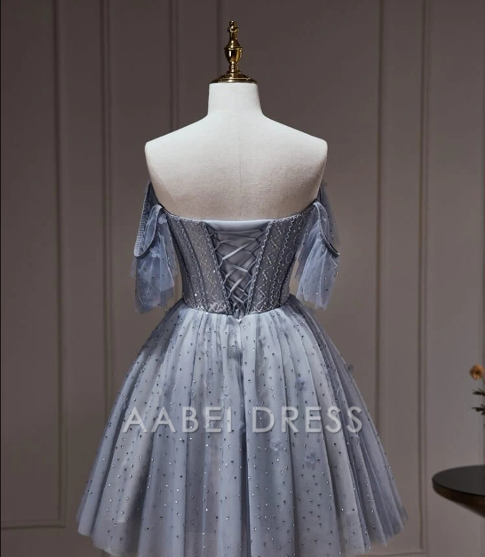 AABEI DRESS New Homecoming Dress Sparkle A-Line Sleeveless Tulle Beadwork Flower Short Prom Dresse