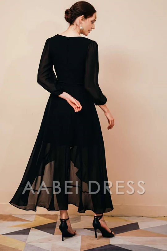 AABEI DRESS High Quality Mother of The Bride Dress Simple Elegant Chiffon V-neck Long Sleeve Dress Formal Dresses