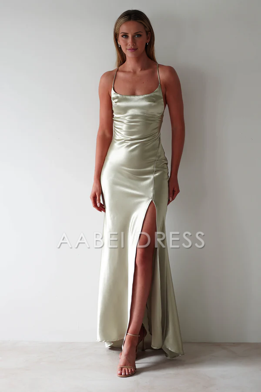 AABEI DRESS Prom Dress Figure Slimming Slip Dress Straight Neckline Low Back Adjustable Tie Straps Elegant Simple Dress