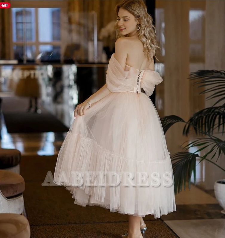 Evening Dress A Line Sweetheart Off Shoulder Tulle Tea Length Backless Tea-Length Elegant Formal Women's Dresses