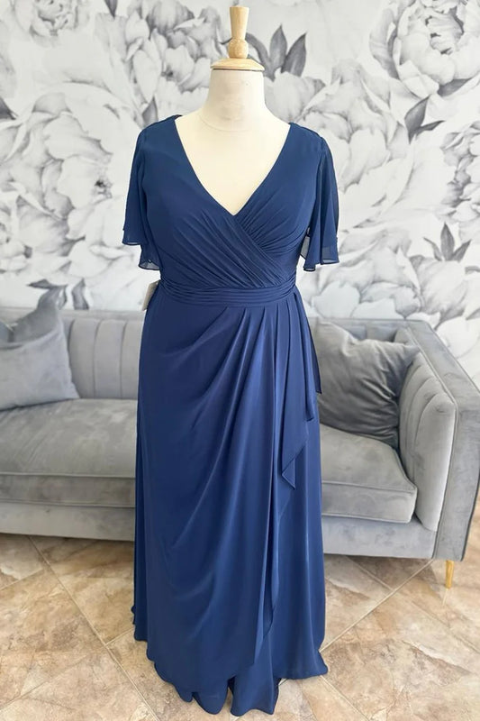 AABEI DRESS High Quality Mother of The Bride Dress Chiffon V Neck Flutter Sleeves Surplice Ruffle Long Elegant Dress Formal Dress