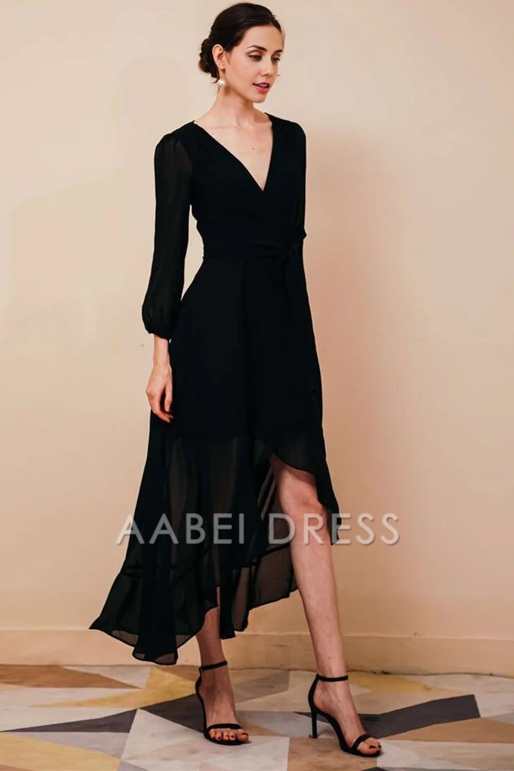 AABEI DRESS High Quality Mother of The Bride Dress Simple Elegant Chiffon V-neck Long Sleeve Dress Formal Dresses