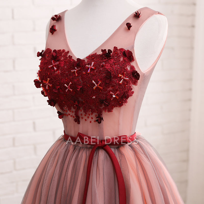 AABEI DRESS New Homecoming Dress A Line V Neck Sleeveless Tulle Flowers Fashion Short Prom Dress