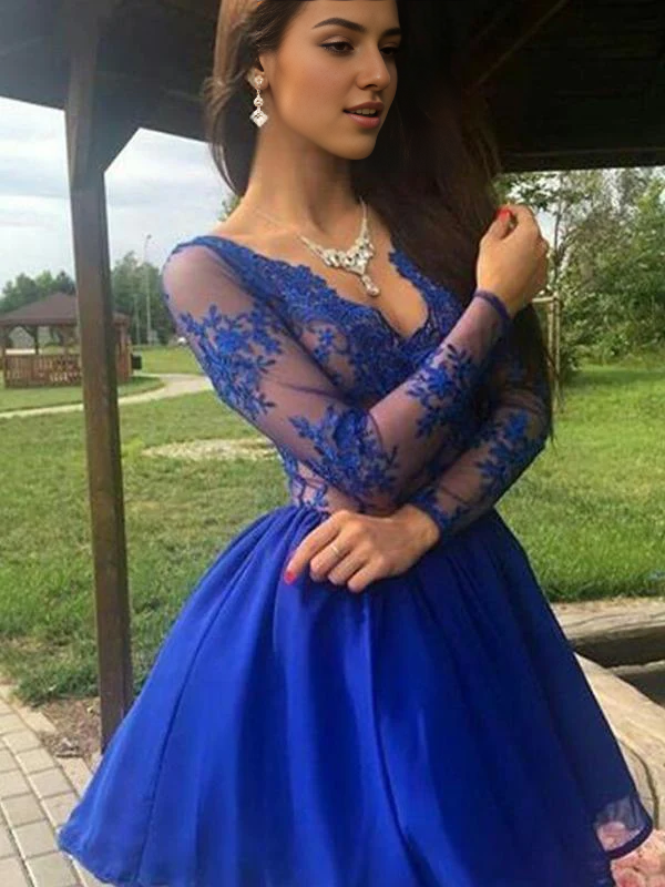 AABEI DRESS New Homecoming Dress A-Line Satin Long Sleeves Cokctail Dresses Lace Applique Fashion Short Prom Dress