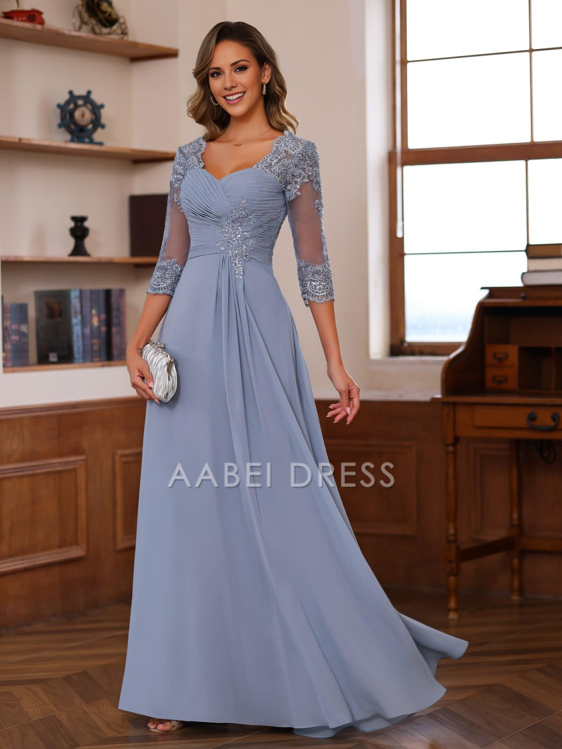 AABEI DRESS High Quality Mother of The Bride Dress A Line Sweetheart Chiffon Dresses Lace Half Sleeve Elegant Formal Dresses