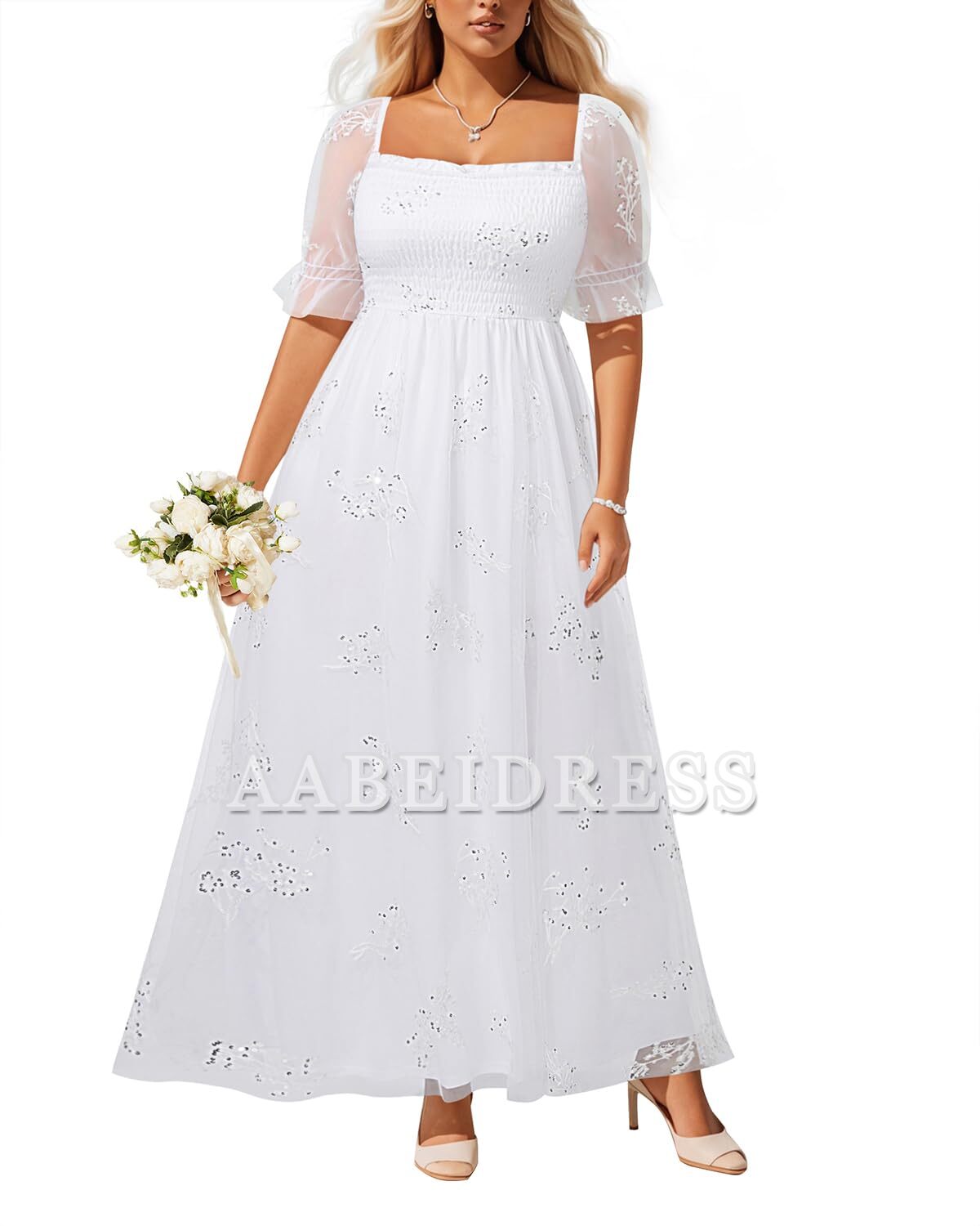 Prom Dress Plus Size Sequin Tulle Bridesmaid Square Neck Long Dress Romantic Wedding Guest Dresses Formal Wear Dresses