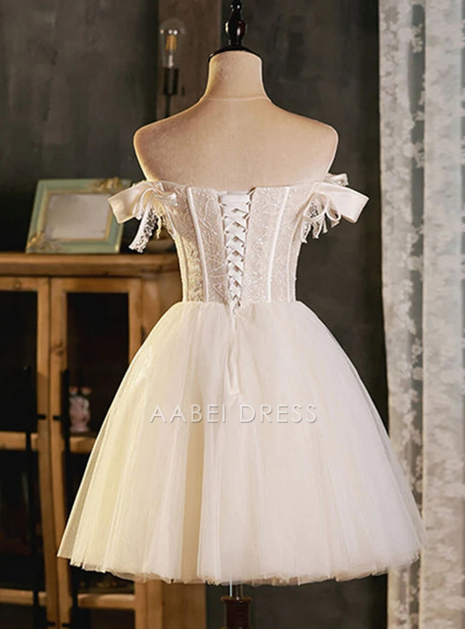 AABEI DRESS New Homecoming Dress Sparkle A-Line Off Shoulder Sleeveless Tulle Cute Short Prom Dresse