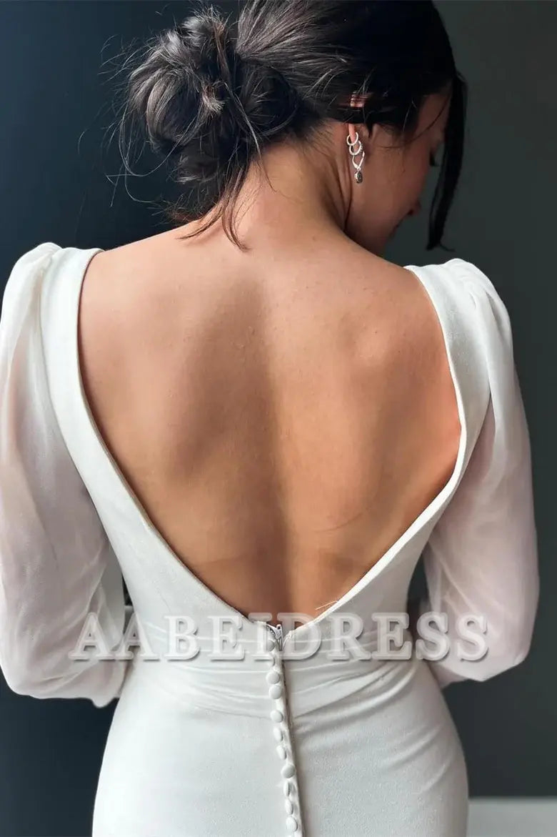 AABEI DRESS High Quality Elegant Wedding Dress Long Sleeves Deep V Backless Mermaid Long Formal Dresses