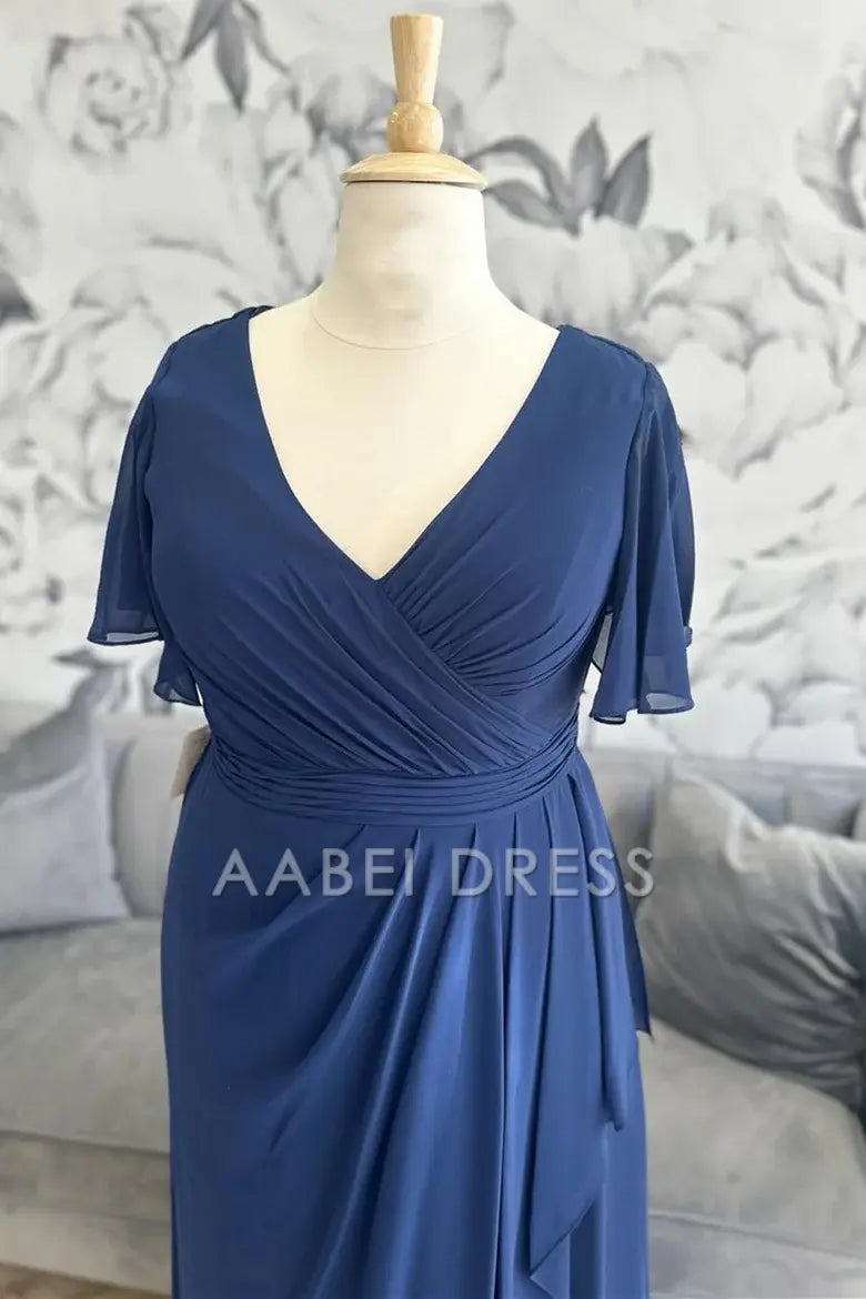 AABEI DRESS High Quality Mother of The Bride Dress Chiffon V Neck Flutter Sleeves Surplice Ruffle Long Elegant Dress Formal Dress