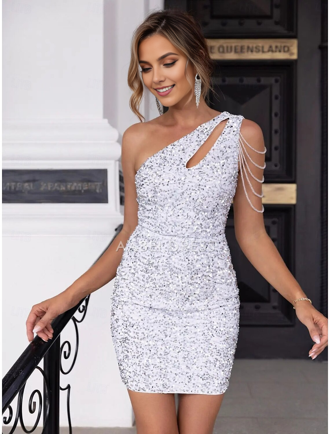 AABEI DRESS New Homecoming Dress Charming A-Line Sequin Elegant Holiday Sleeveless Single Shoulder Sparkle Short Prom Dresse