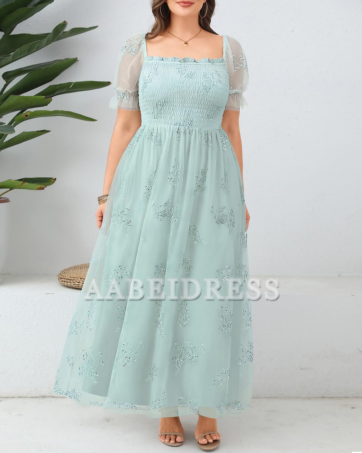 Prom Dress Plus Size Sequin Tulle Bridesmaid Square Neck Long Dress Romantic Wedding Guest Dresses Formal Wear Dresses