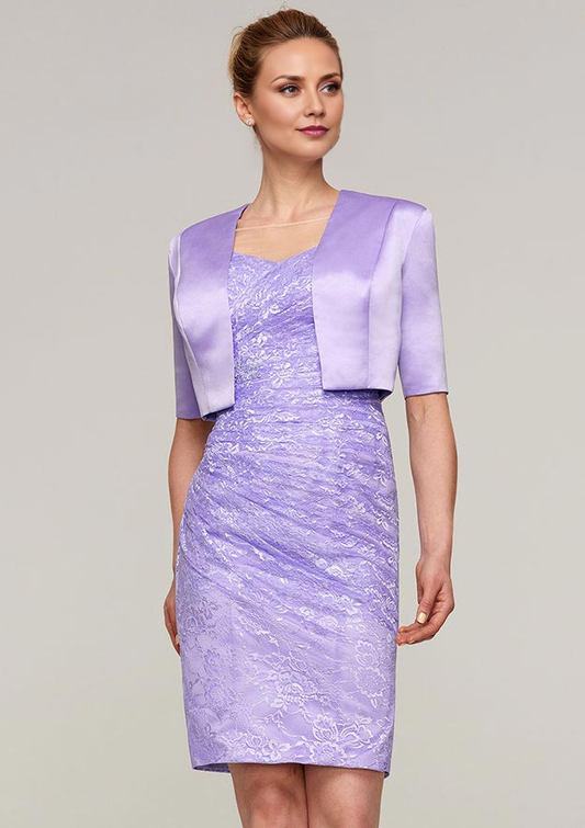 Lavender Lace Sheath/column Illusion Neck Back Zip Knee-Length Dress
