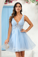 AABEI DRESS Short Dress Exquisite A-Line Deep V Neck Sleeveless Floral Applique See-Through Romantic Dress New Homecoming Dress