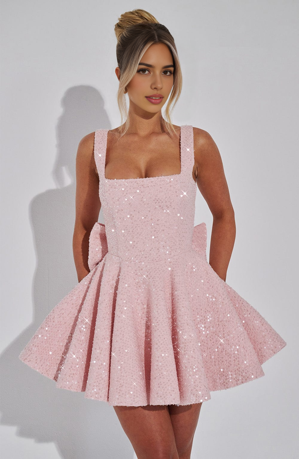 AABEI DRESS Hot Sale Homecoming Dress Sequin A Line Square Neck Sleeveless Wide shoulder strap Mini Dress Sparkle Short Prom Dresse