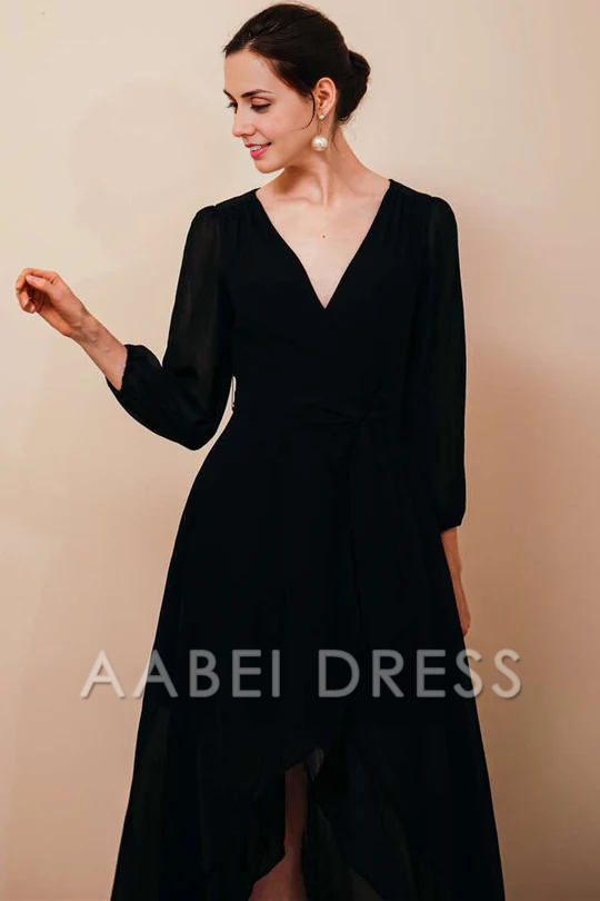 AABEI DRESS High Quality Mother of The Bride Dress Simple Elegant Chiffon V-neck Long Sleeve Dress Formal Dresses