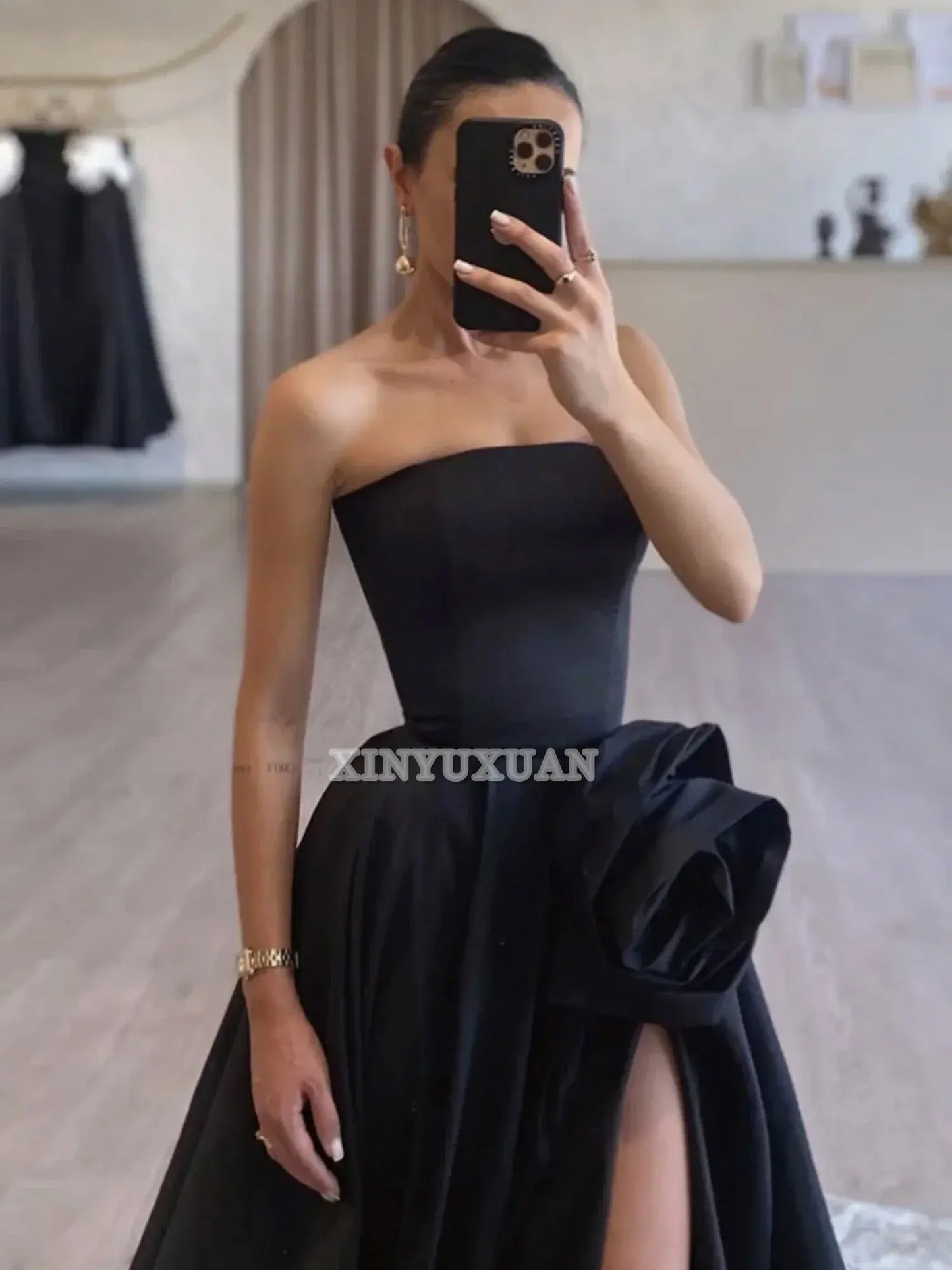 Evening Dress Strapless Satin High Split Sweep Train Exquisite High Quality Formal Women's Dresses