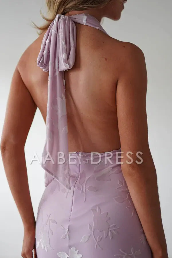 AABEI DRESS Prom Dress Mermaid Halter Neckline Jacquard Open Back Charming High Quality Dress