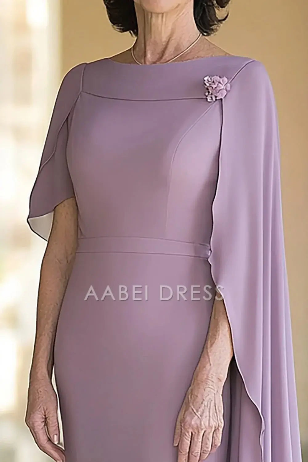AABEI DRESS Mother Of The Bride Dress Sheath Chiffon Cape Sleeves Long Exquisite Formal Wear Dresses