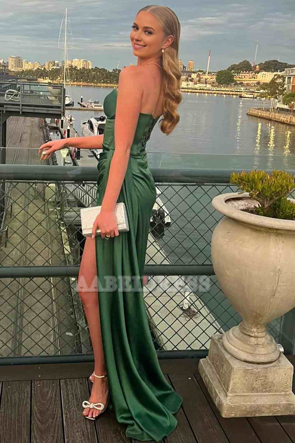 Evening Dress Mermaid Strapless Sweetheart Pleated High Slit Satin Long Prom Dress Exquisite Formal Women's Dresses