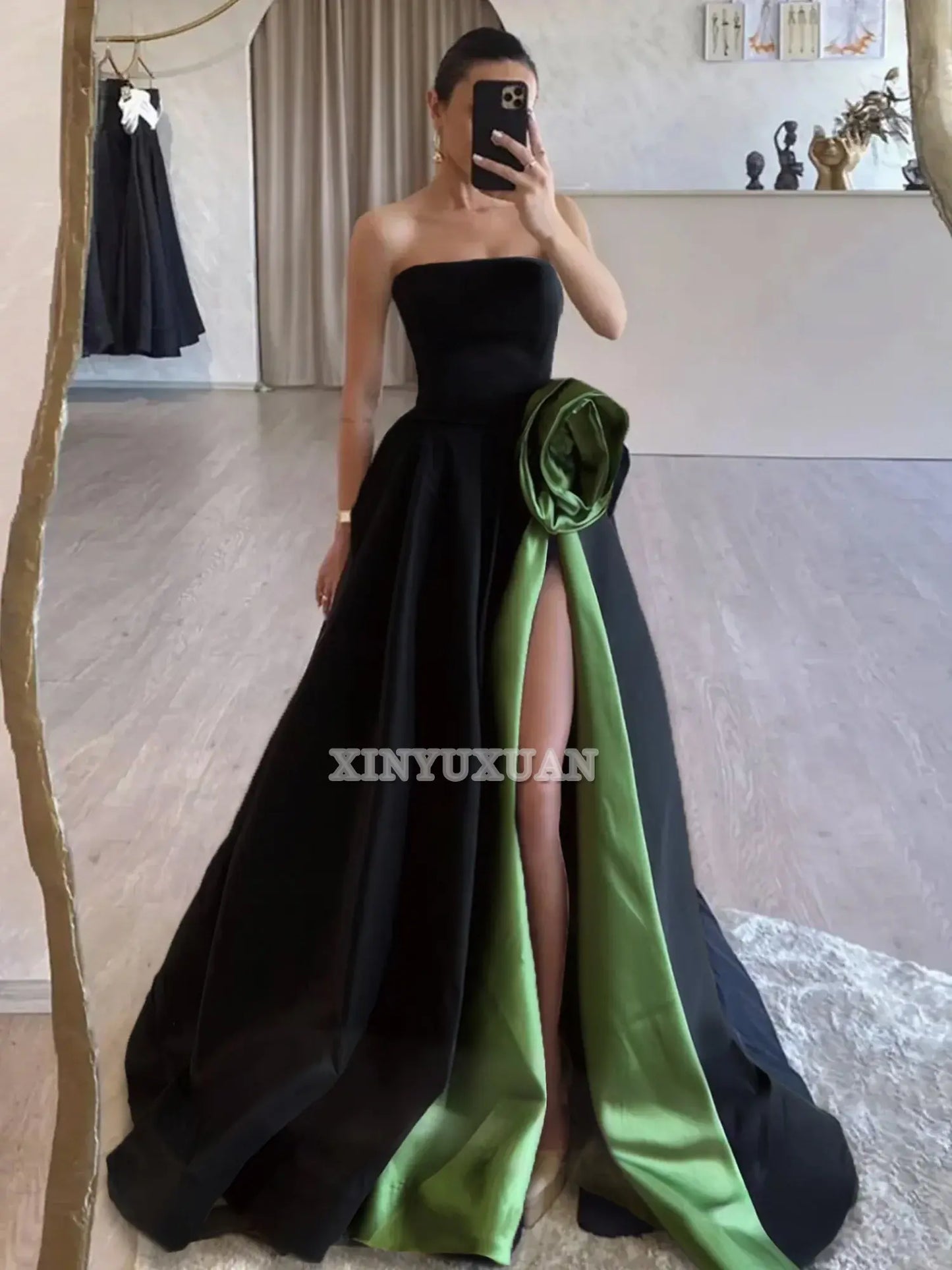 Evening Dress Strapless Satin High Split Sweep Train Exquisite High Quality Formal Women's Dresses