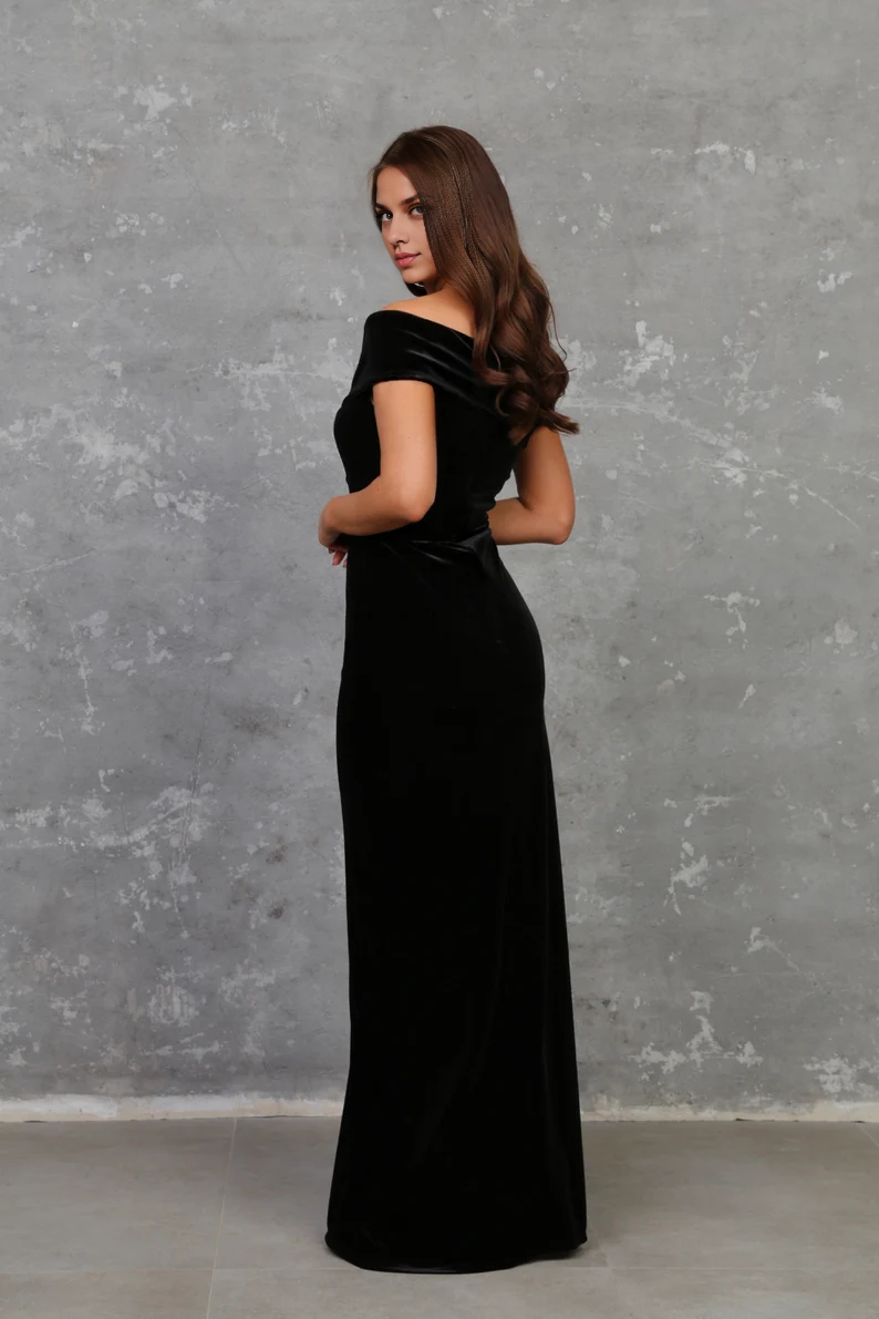 Evening Dress Velvet Dress Off The Shoulder Dress Cultivate oneself Side Fork Formal Dresses Wedding Guest Dress