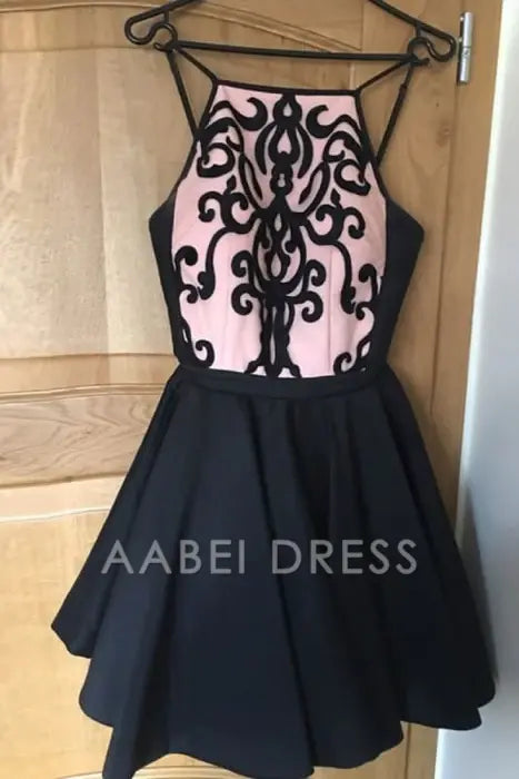 AABEI DRESS New Homecoming Dress A-Line Bateau Appliques Spaghetti Strap Sleeveless Retro Short Prom Dress