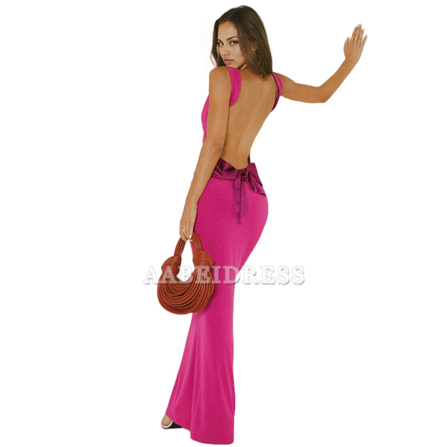Prom Dress Elegant Satin Bow Maxi Dress Sexy Cowl Neck Backless Charming Cocktail Party Evening Gown Wedding Guest Dresses Formal Wear Dresses
