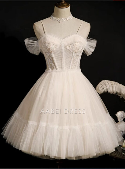 AABEI DRESS New Homecoming Dress Elegant A-Line spaghetti straps sleeveless appliques Ruched Fashion Short Prom Dresse