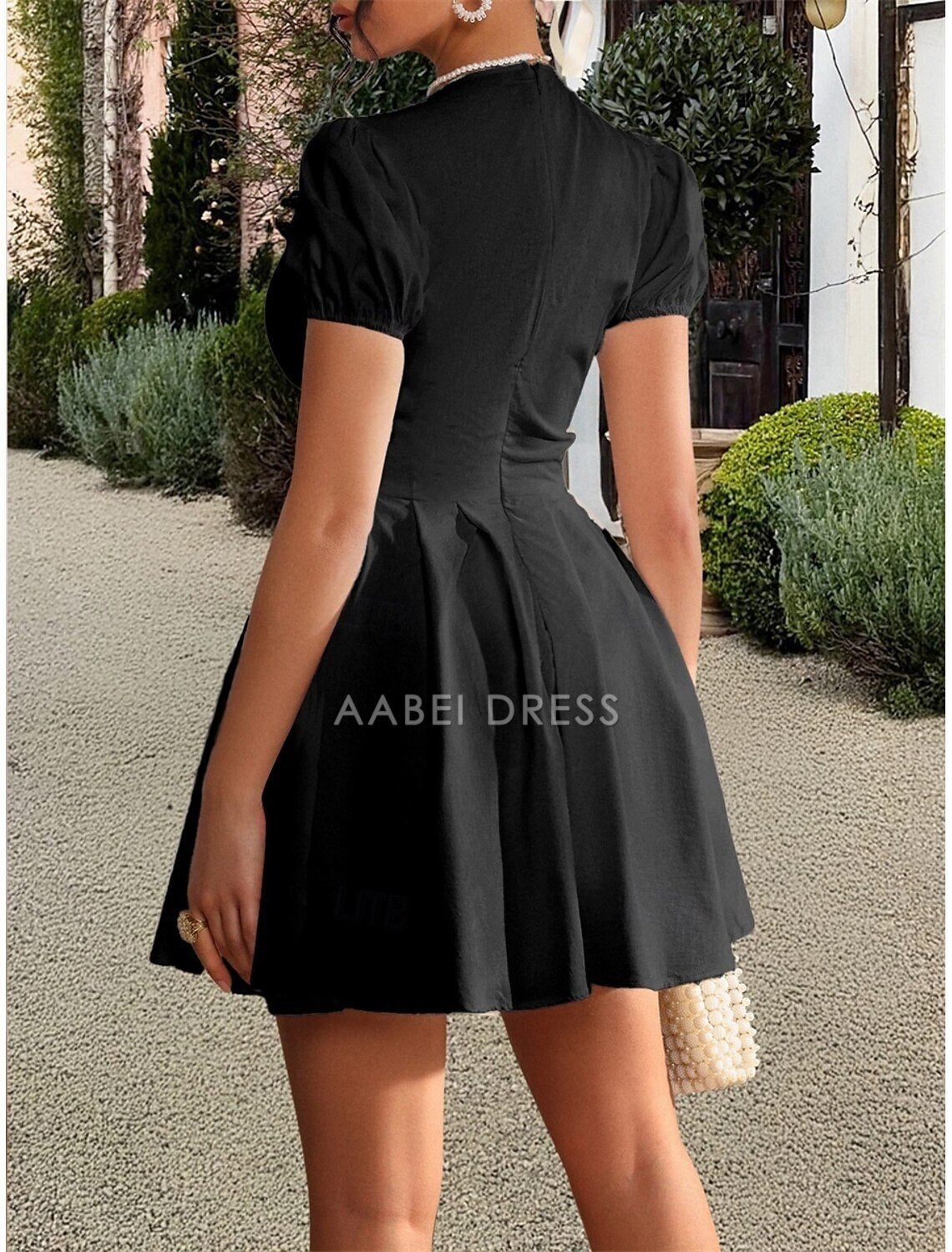 AABEI DRESS New Homecoming Dress Elegant A-Line Formal Short Sleeve V Neck Satin with Pleats Cute Short Prom Dresse