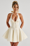 AABEI DRESS Hot Sale Homecoming Dress Retro Halter Straps Plunge Neckline Backless Grid Mini Dress Cute Short Prom Dresse