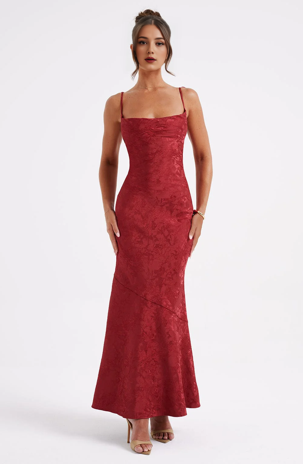 Formal Wear Dresses Bridesmaid Dresses Cowl Neck Jacquard Lace up Elegant Dresses High Quality Wedding Guests Dresses