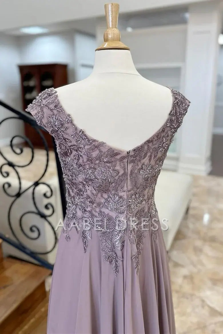 AABEI DRESS High Quality Mother of The Bride Dress A-Line Appliques Cap Sleeve Long Exquisite Luxurious Dress Formal Dress