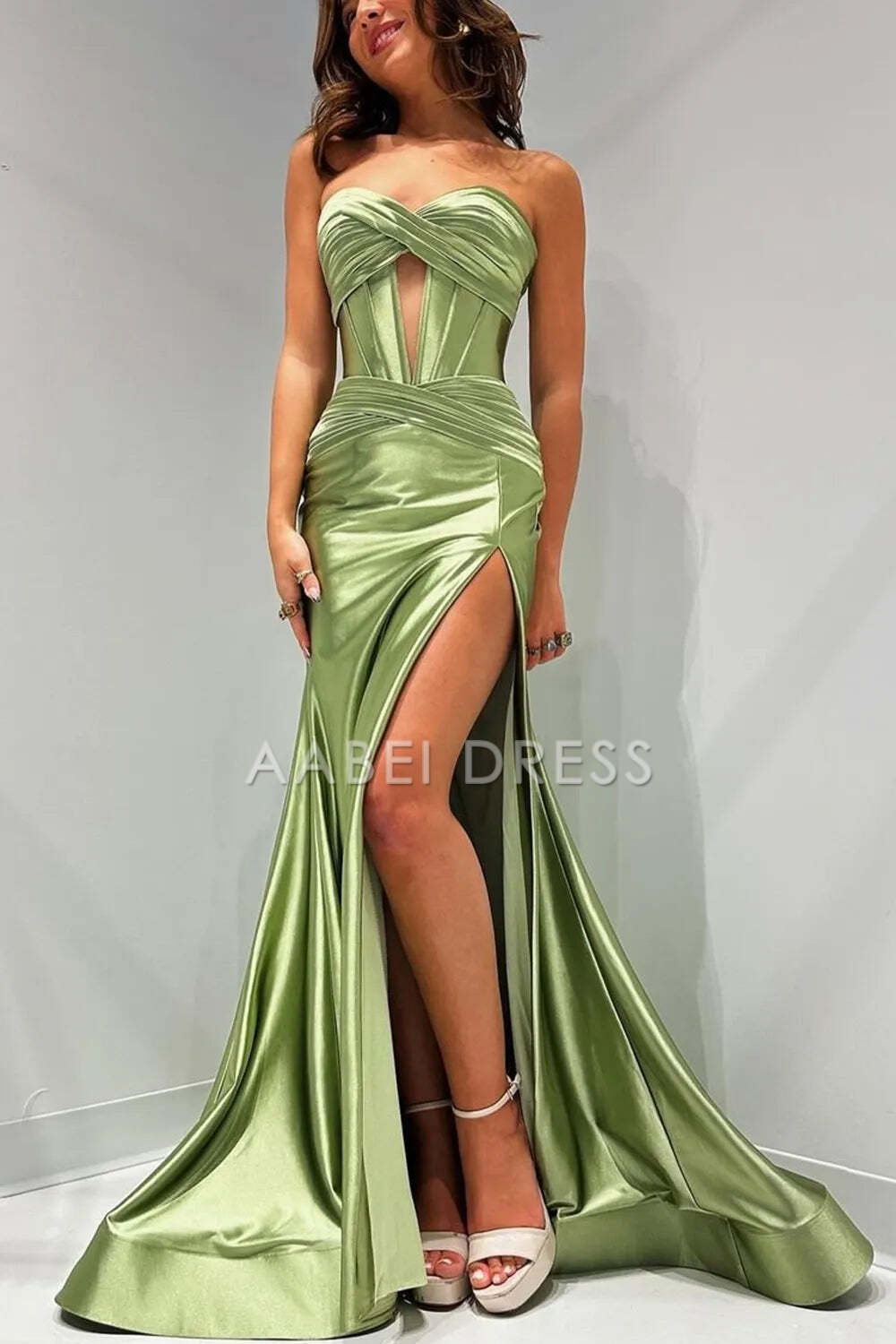 AABEI DRESS Prom Dress Elegant Satin Mermaid Strapless Long With Split Sweep Train Fashion Formal Dress
