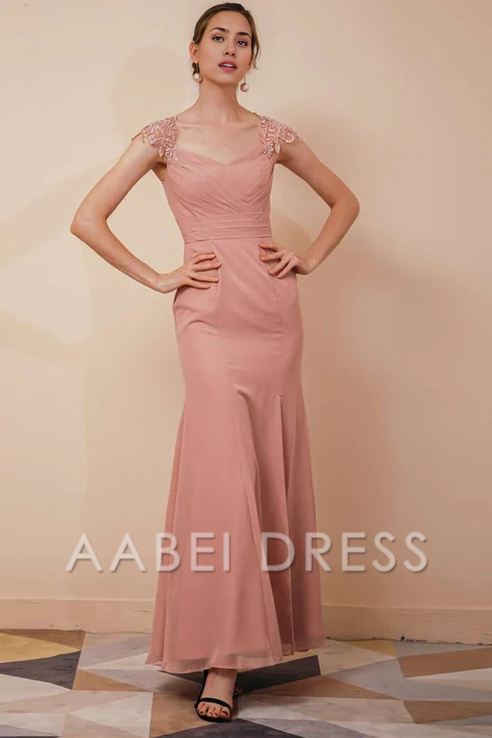 AABEI DRESS High Quality Mother of The Bride Dress Gorgeous Mermaid Embroidery Sheer straps Chiffon Long Charming Dress Formal Dresses