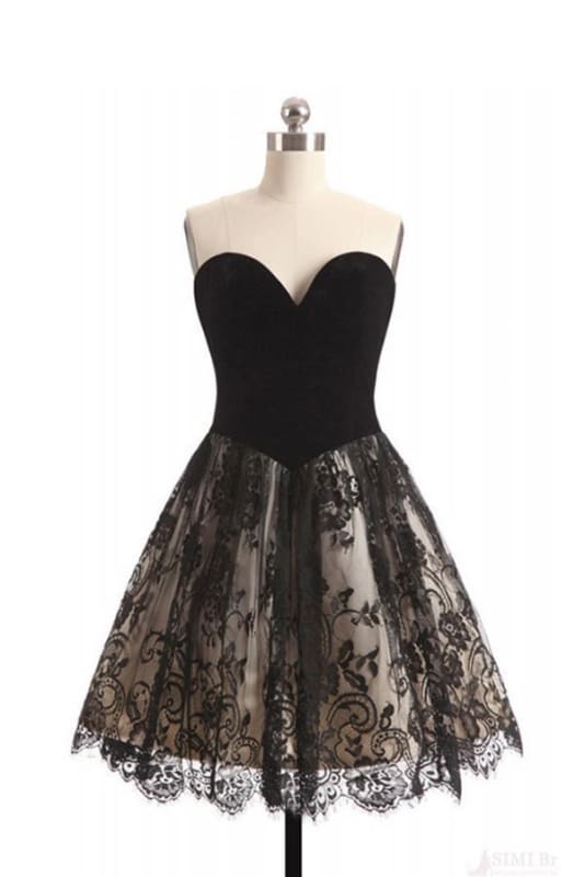 AABEI DRESS Homecoming Dress A Line Strapless Sweetheart Lace Short Retro Prom Dress