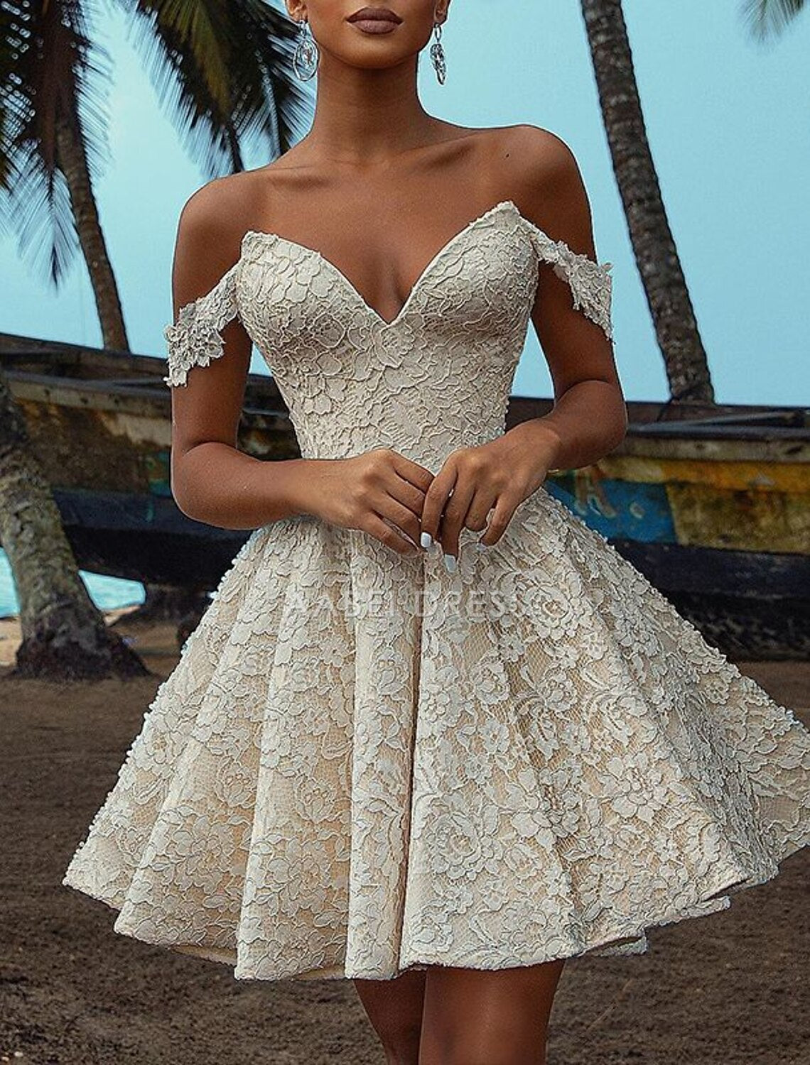 AABEI DRESS New Homecoming Dress Exquisite A-Line Off Shoulder Cocktail Dresses Elegant Dress Party V Neck Lace Short Prom Dresse