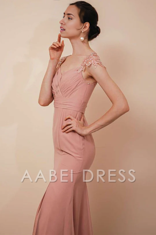 AABEI DRESS High Quality Mother of The Bride Dress Gorgeous Mermaid Embroidery Sheer straps Chiffon Long Charming Dress Formal Dresses