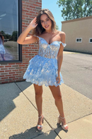 AABEI DRESS New Homecoming Dress Charming A Line Off the Shoulder Sweetheart Sequin Layering Ruffle Sparkle Short Prom Dresse
