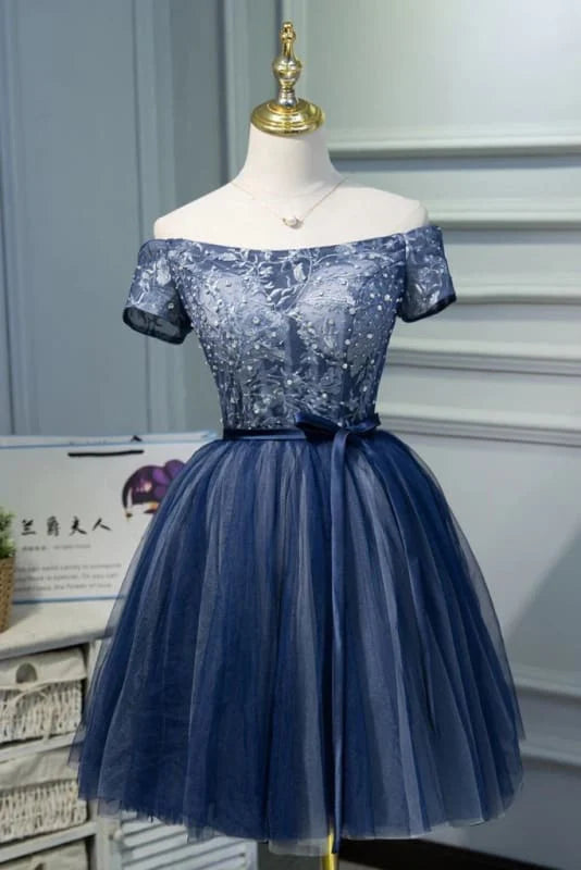 AABEI DRESS Homecoming Dress A Line Off the Shoulder Tulle Belt Cute Graduation Dress Applique Exquisite Prom Dress