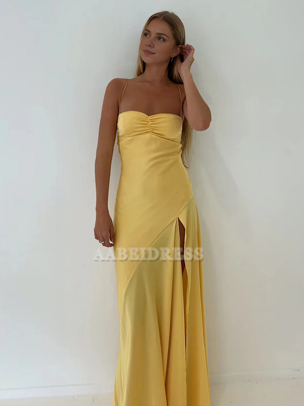 Evening Dress Spaghetti Straps Sheath Long Prom Dresses Side Fork Elegant Simple Formal Women's Dresses