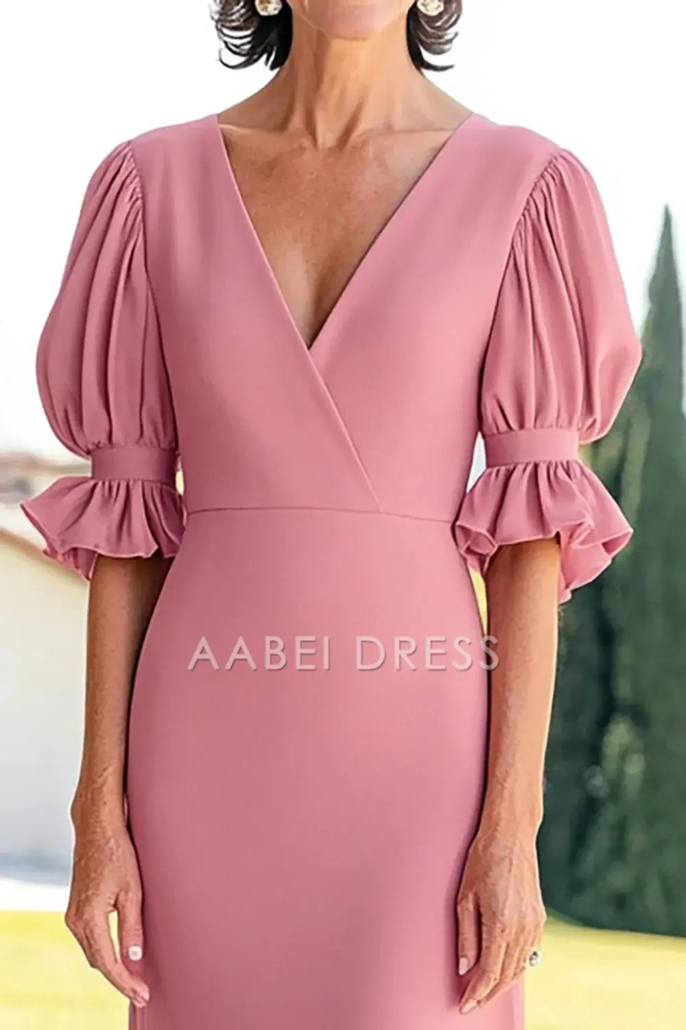 AABEI DRESS Mother Of The Bride Dress V-Neck A Line Chiffon Half Sleeves Elegant Formal Wear Dresses