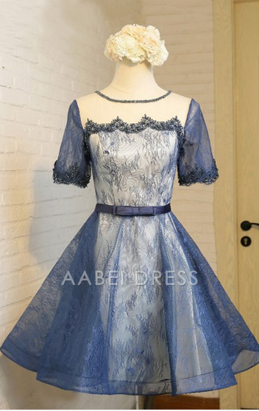 AABEI DRESS New Homecoming Dress A-Line Crew Short Sleeves Lace Fashion Graduation Dress Retro Short Prom Dress