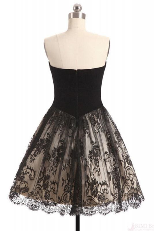 AABEI DRESS Homecoming Dress A Line Strapless Sweetheart Lace Short Retro Prom Dress