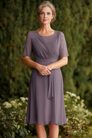 AABEI DRESS Mother Of The Bride Dress Elegant Chiffon Knee Length Lace Short Sleeves Retro Formal Wear Dresse