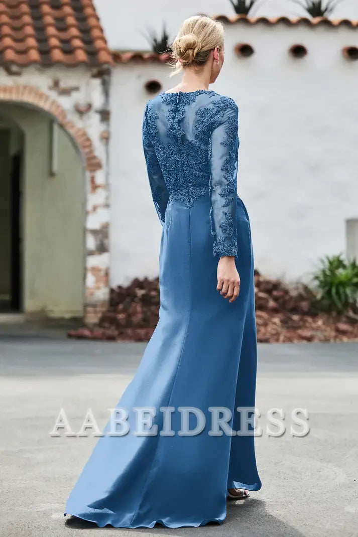 AABEI DRESS Mother of the Bride Dresses Lace V-neck Long Sleeves High Slit Elegant Dress Wedding Guests Dresses