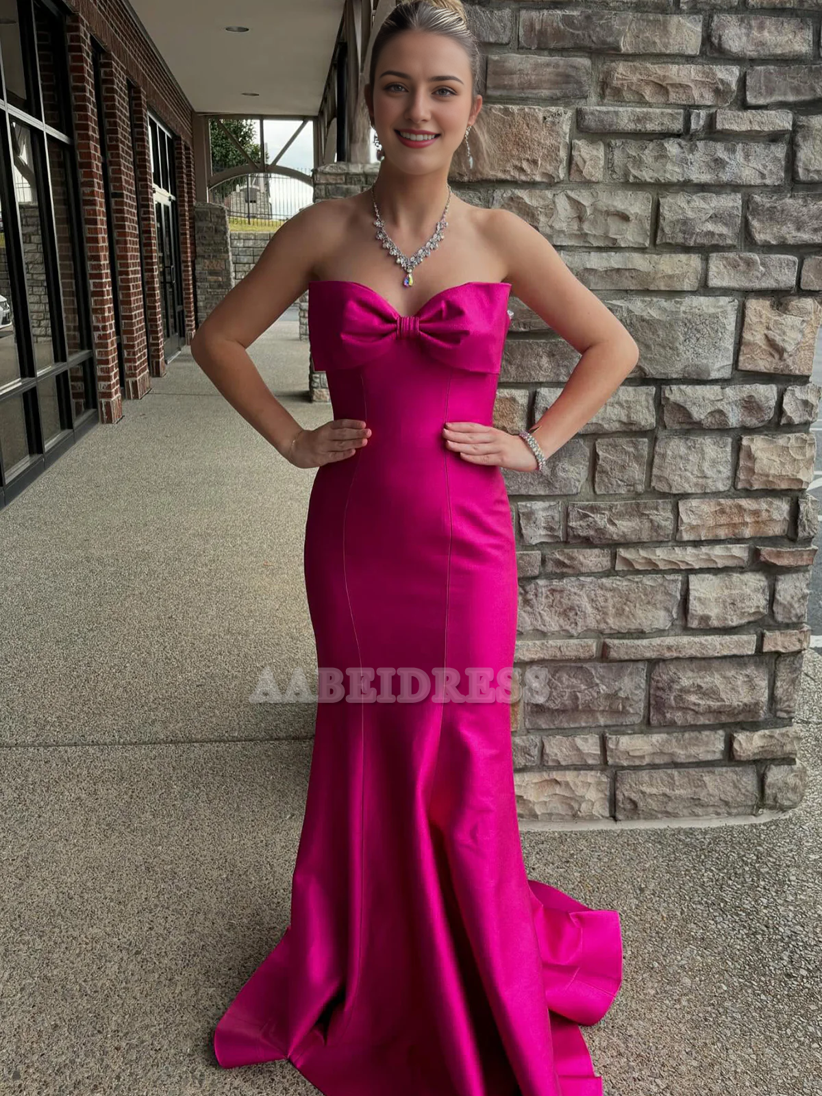 Evening Dress Strapless Bow Mermaid Cultivate oneself Long Side Fork Elegant Temperament Sweet Formal Women's Dresses